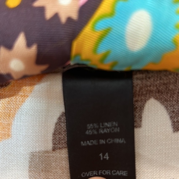 Ashley Stewart bohemian print linen Midi Shirt Dress 14 Orange Brown Button down - Picture 4 of 6